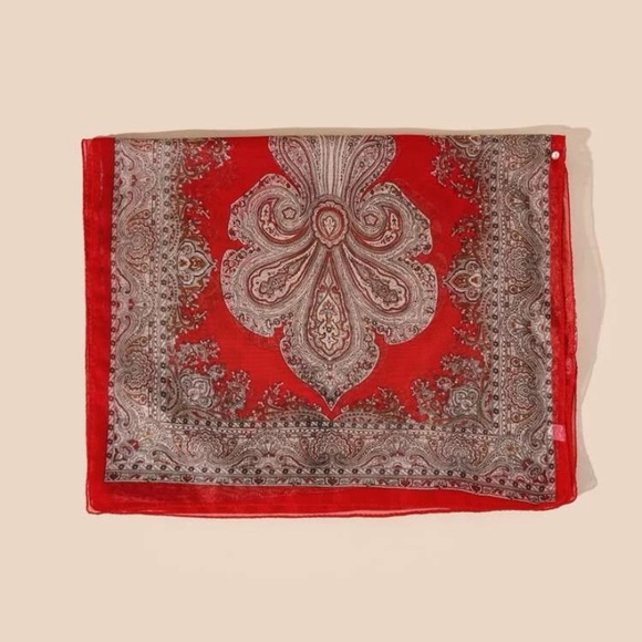 Stunning Red Shawl Scarf with Pearl Details - Picture 2 of 3